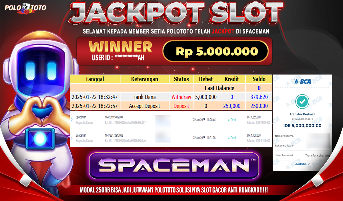 POLOTOTO JACKPOT SLOT SPACEMAN Rp.5,000.000,-
