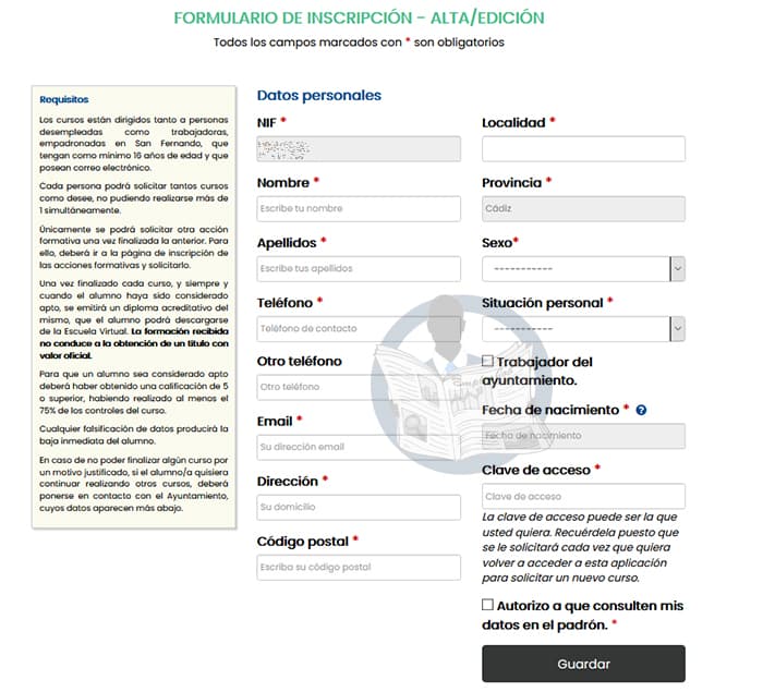 formulario cursos online San Fernando