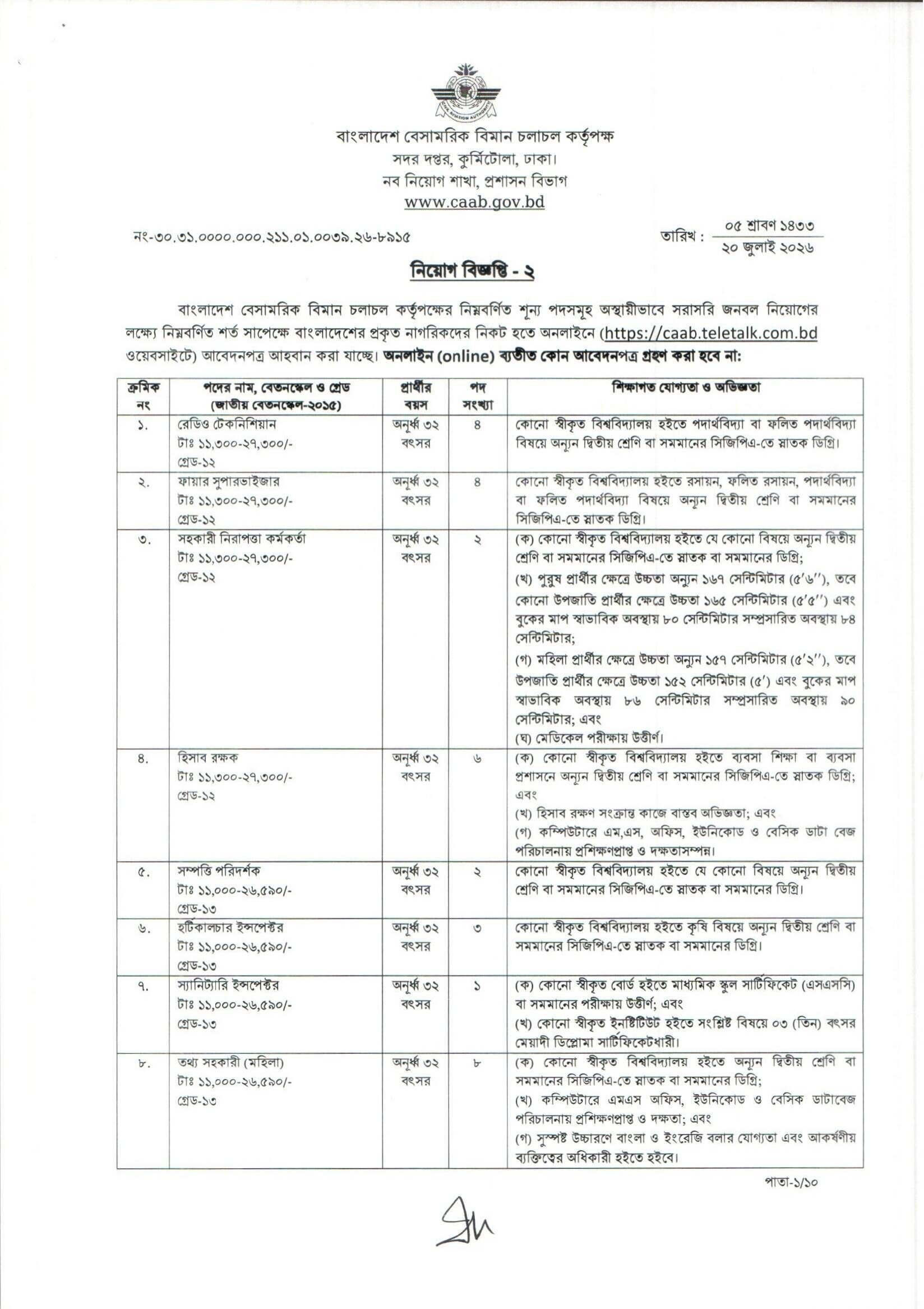caab.teletalk.com.bd Apply CAAB Job Circular 2026 21 CAAB Job Circular PDF 01