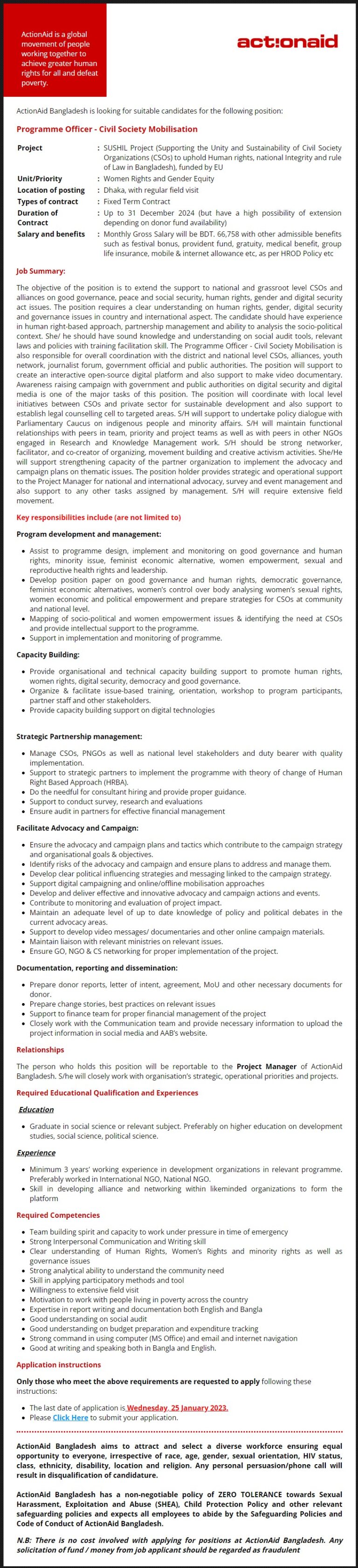 ActionAid Bangladesh Job Circular 2023