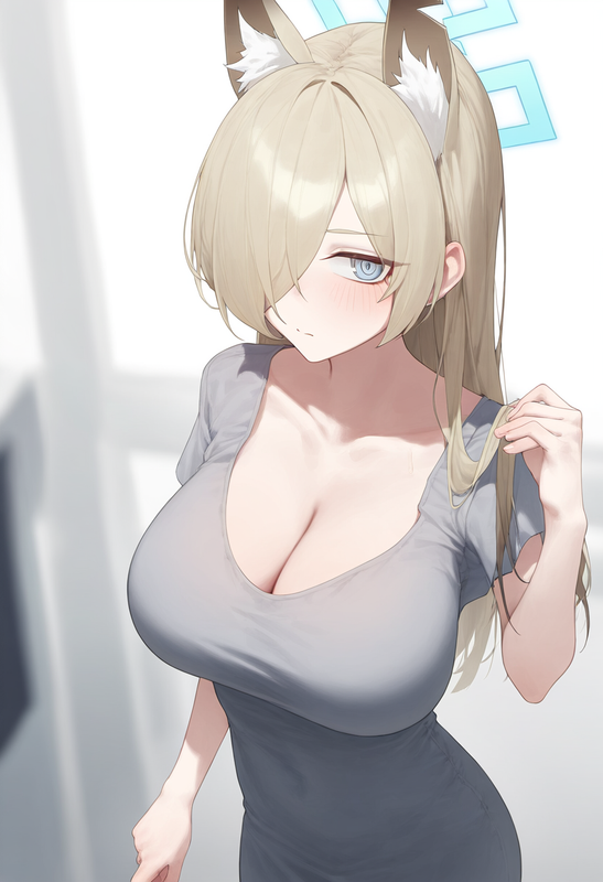 depth of field, 1girl, kanna (blue archive), collarbone cleavage, short sleeves, s-3482101497