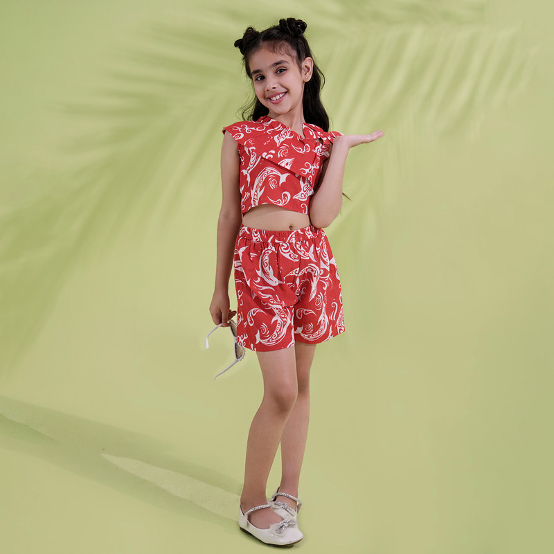 Cotton Sleeveless Printed Girls Co-Ords Casual Wear Outfit Top Short Set - Picture 27 of 35