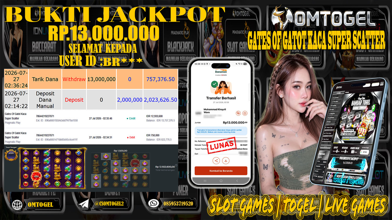 OMTOGEL JACKPOT PRAGMATICPLAY GATOT KACA SUPER SCATTER  Rp,13,000,000,- DIBAYAR LUNAS