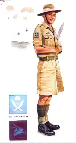 Paracaidista Gurkha, estos fueron extraídos como voluntarios de los expedicionarios Chindit, teniendo su único salto cerca de 800 hombres, en la acción llamada Punta Elefante, el 1º de mayo de 1945 Paracaidista Gurkha, estos fueron extraídos como voluntarios de los expedicionarios Chindit, teniendo su único salto cerca de 800 hombres, en la acción llamada Punta Elefante, el 1º de mayo de 1945