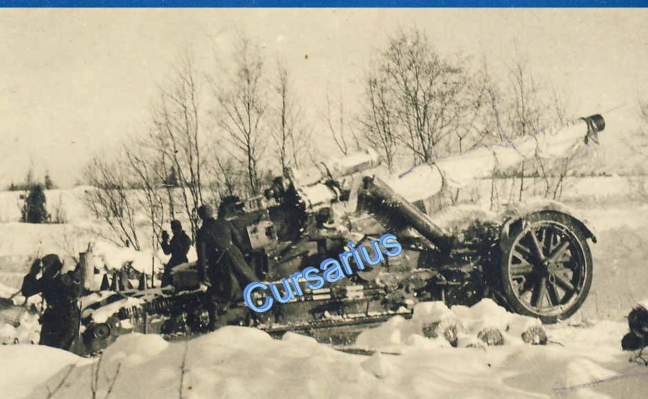 orig. Foto schweres Geschütz 21cm getarnt Winter im Ostfront
