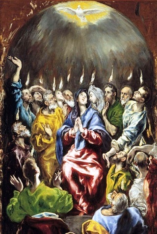 Gli apostoli sono raccolti in preghiera con Maria dans Commenti al Vangelo Pentecoste-di-El-Greco