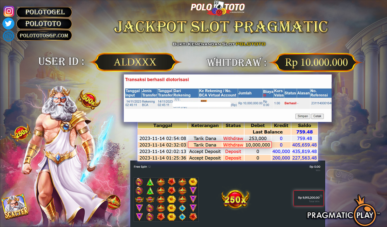 BUKTI PEMBAYARAN JACKPOT DIPOLOTOTO DIBAYAR LUNAS!!!
