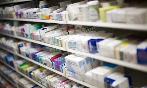 Pharmacy distribution counter with organised medicine boxes in Hyderabad