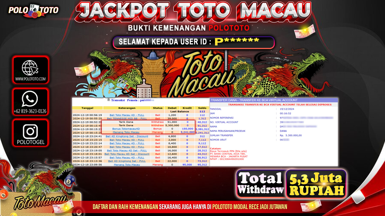 POLOTOTO JACKPOT TOGEL TOTO MACAU Rp.5,300.000,-