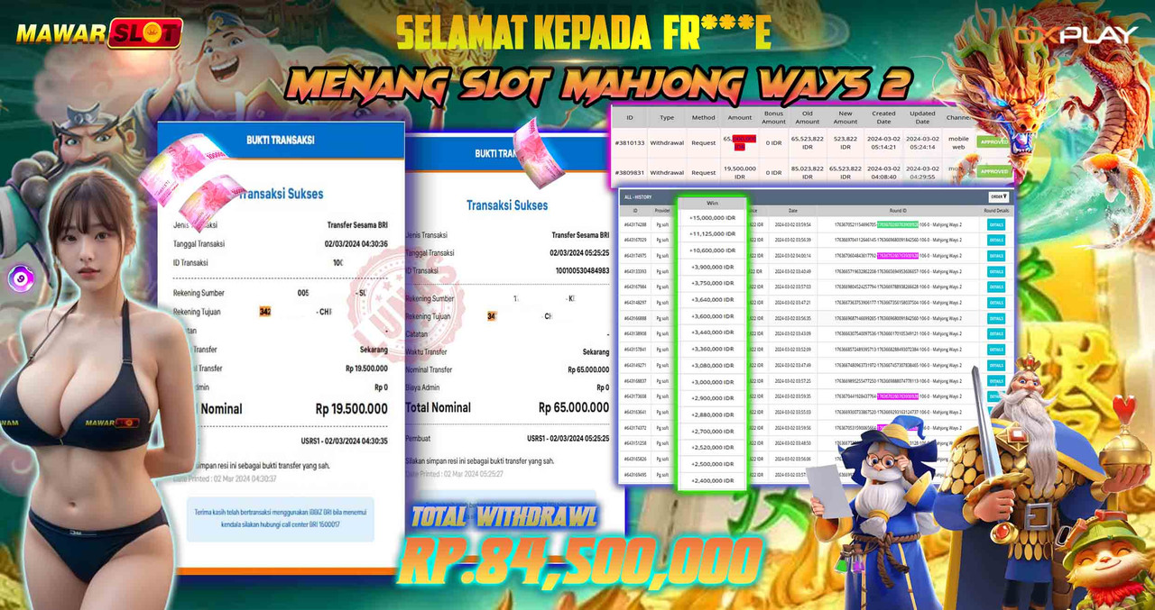 Bukti JP ID FR***E di Mahjong Ways 2: Jackpot 84 Juta di Mawarslot!