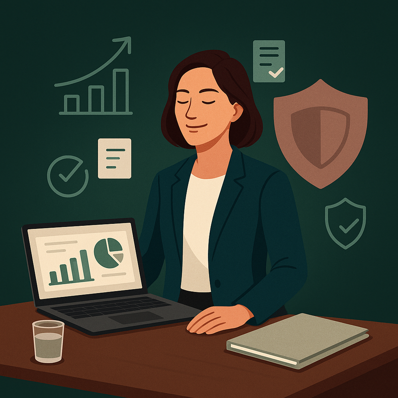 Empresário moderno e confiante, simbolizando a tranquilidade financeira com a Pallium Contabilidade