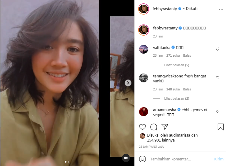 Febby Rastanty mengubah gaya rambutnya menjadi pendek sebahu
