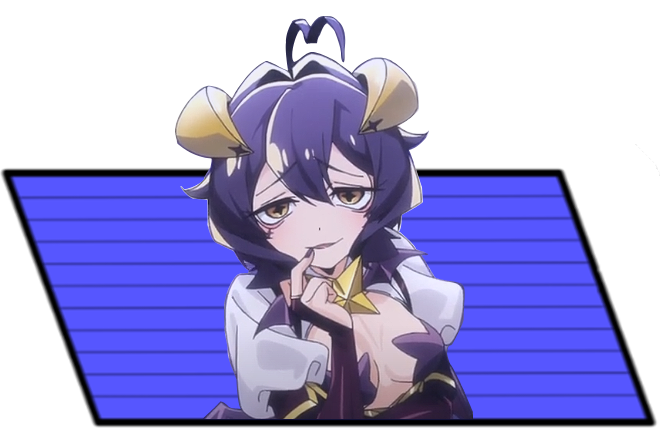 Magia Baiser looks up at the viewer with a leering yet disarming smirk.