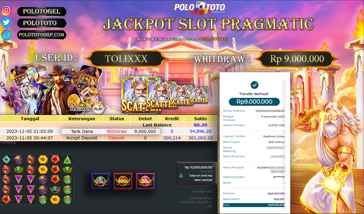 BUKTI PEMBAYARAN JACKPOT DIPOLOTOTO DIBAYAR LUNAS!!!
