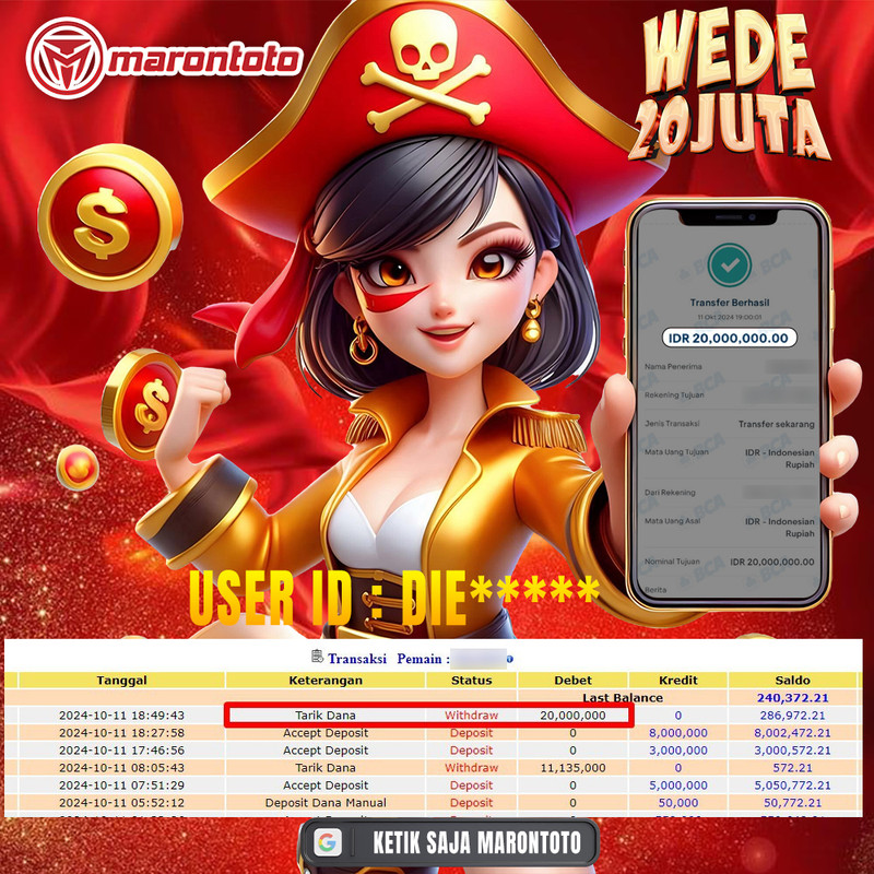 Bukti Kemenangan Member Marontoto Sebesar 20 JUTA