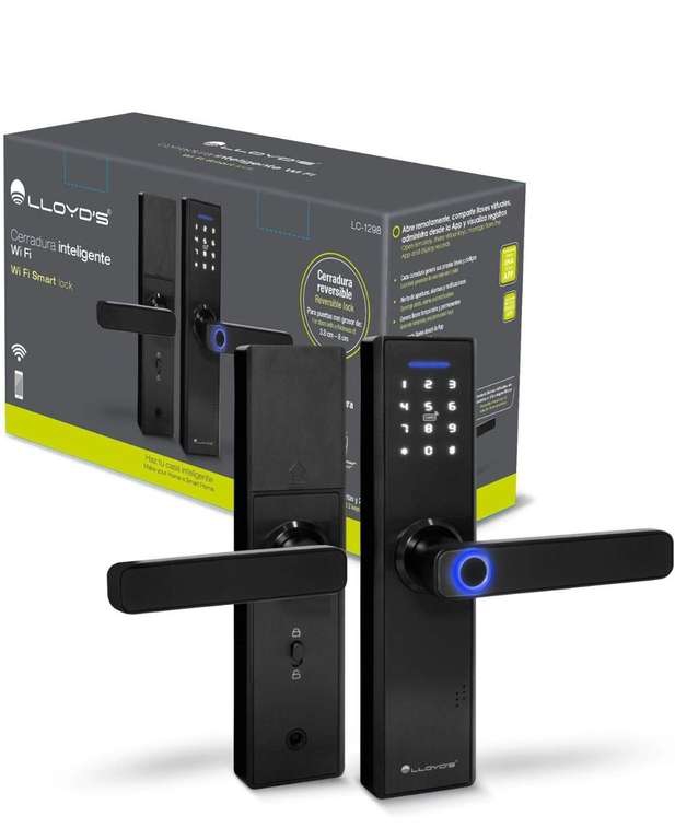 Amazon: Lloyd's LC-1298 - Cerradura Inteligente Wifi, Para Puertas con Grosor de 3.8 cm - 8 cm, 5 Métodos de Apertura 
