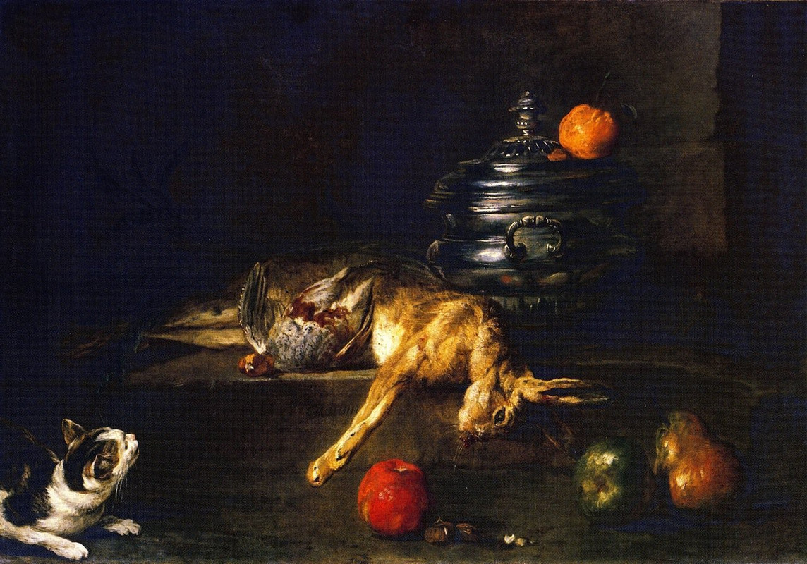 6-A-Soup-Tureen-with-a-Cat-Stalking-a-Partridge-and-Hare-Jean-Baptiste-Simeon-Chardin-oil-painting-1