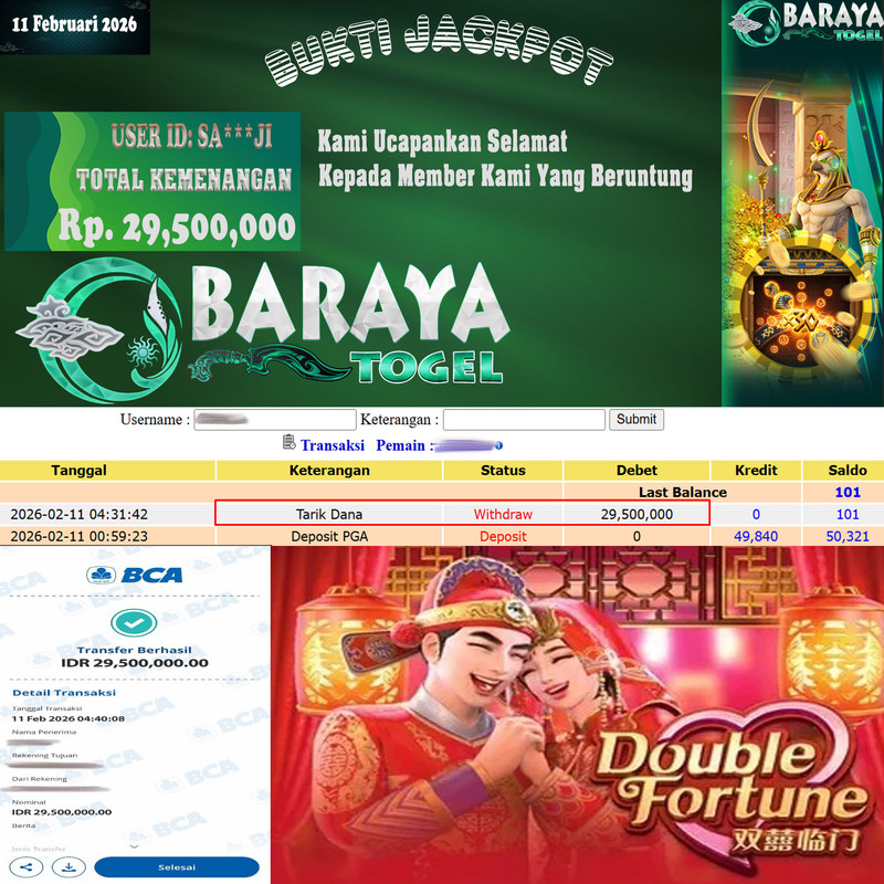 Rp. 29.500.000.- WD LUNAS DI BARAYATOGEL