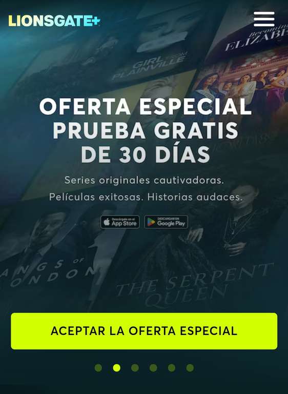 Prueba 30 días gratis de Lionsgate+ 
