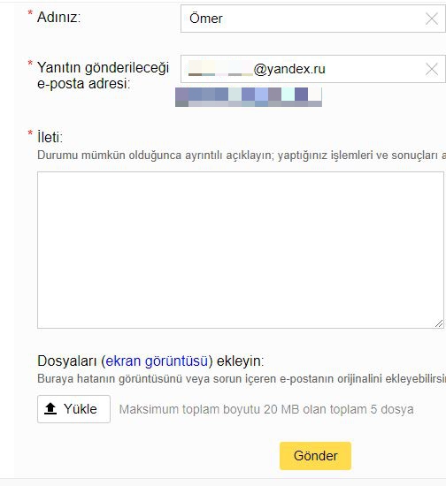 yandex mail hata