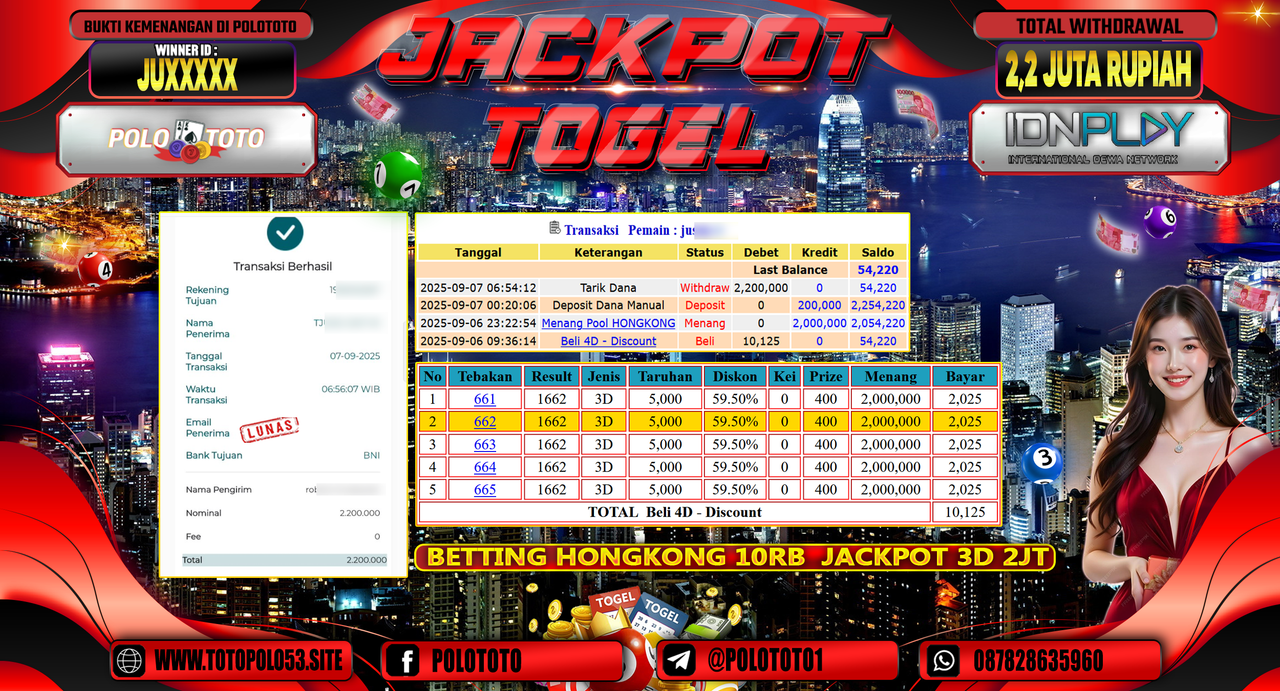 POLOTOTO JACKPOT TOGEL HONGKONG LOTTO Rp.2.200.000,-