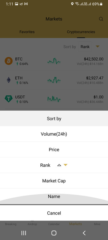 All Cryptocurrencies List Filters