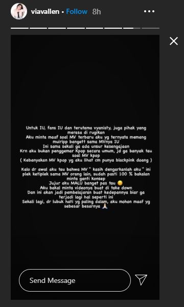 Pedangdut Via Vallen meminta maaf dan mengklarifikasi soal tudingan plagiat video musik terbarunya.