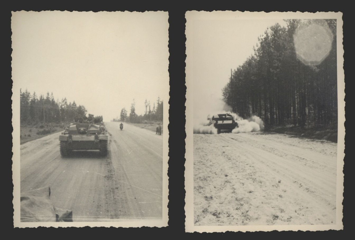 2 orig Fotos, Vormarsch mit Sturmgeschütz StuG h