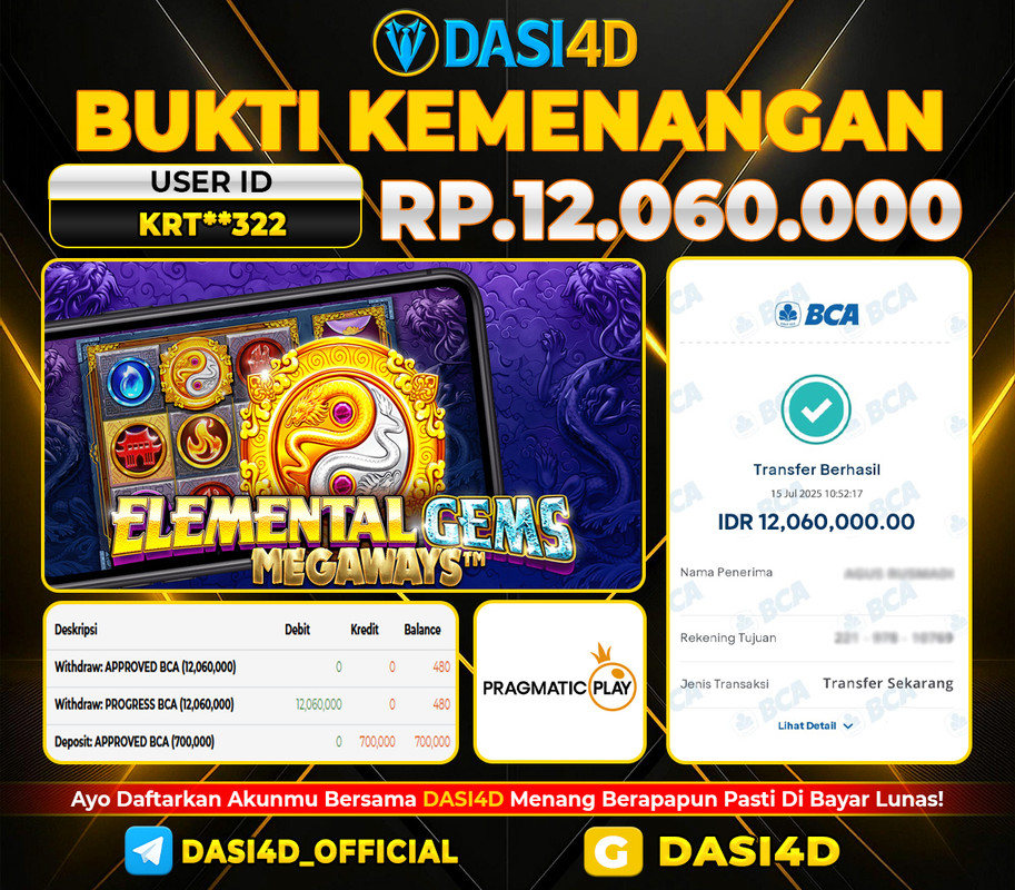 BUKTI KEMENANGAN 15 JULI 2025 DI ELEMENTAL GEMS RP  12.060.000