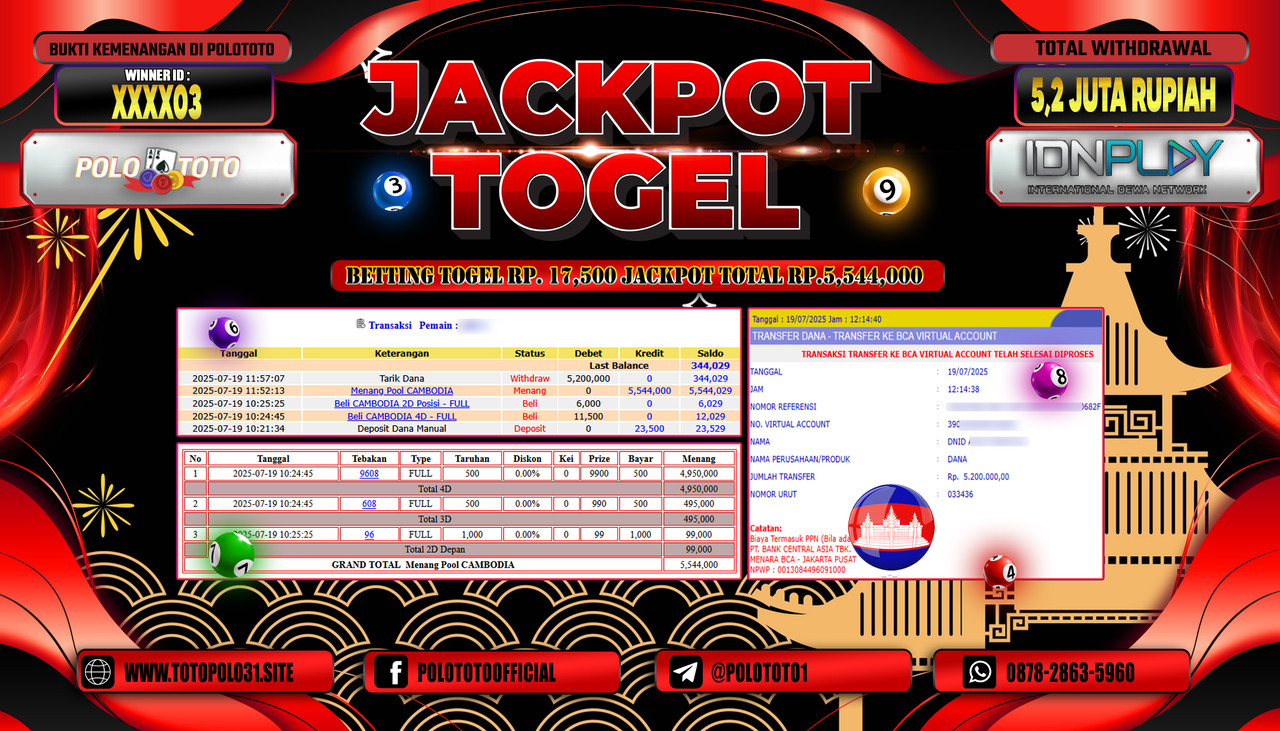 POLOTOTO JACKPOT TOGEL CAMBODIA POOLS Rp.5.200.000,- LUNAS