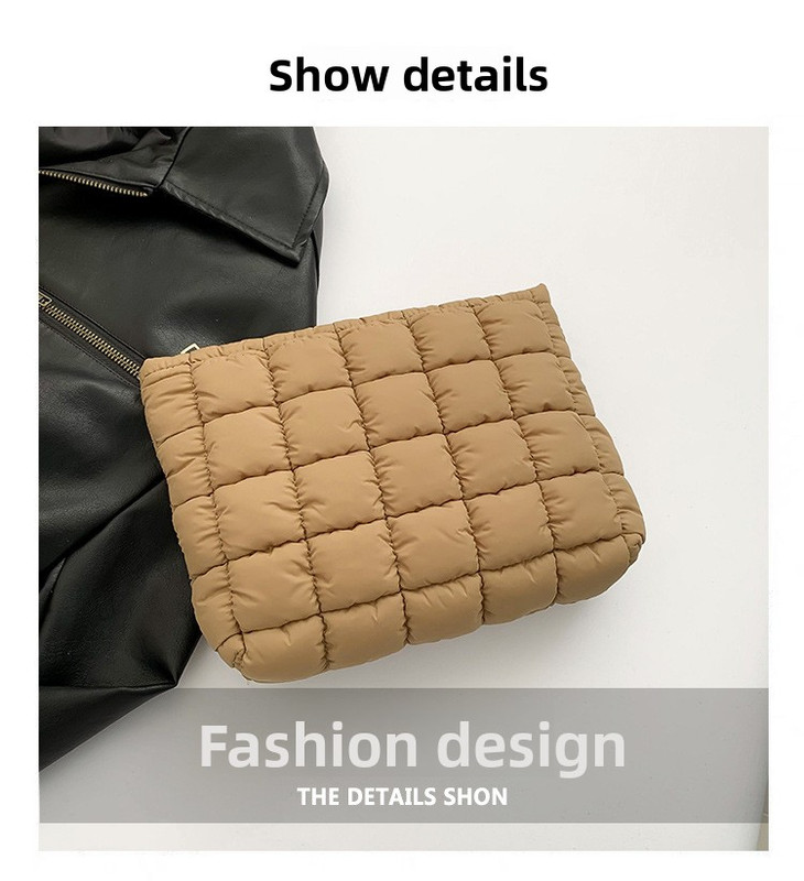 Rose red Puffer Makeup Bag Quilted Pouch Cosmetic Organizer Bag Soft Nylon Travel Toiletry Bag Zipper Handbag for Women