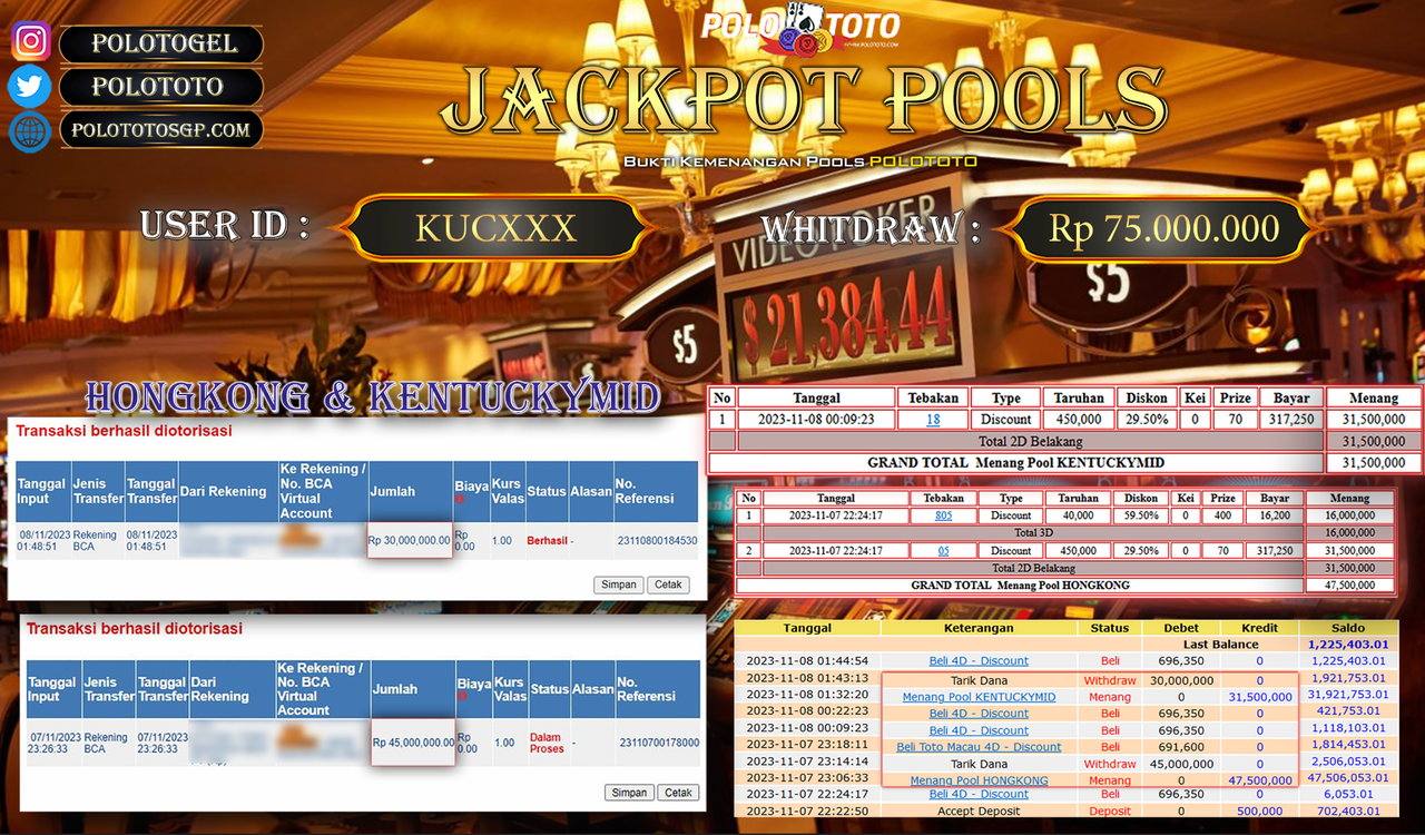 BUKTI PEMBAYARAN JACKPOT DIPOLOTOTO DIBAYAR LUNAS!!!