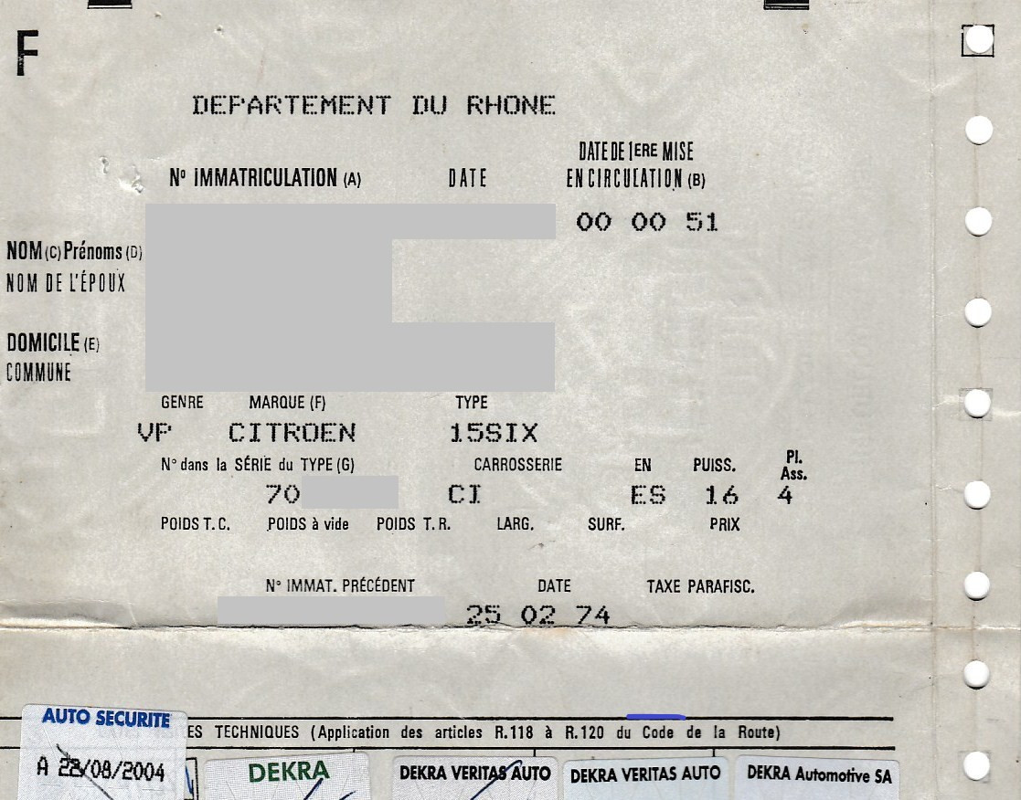 Carte grise traction masquée