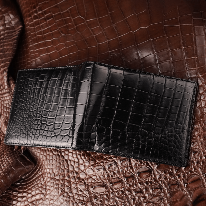 Brown Mens Alligator Leather Bifold Luxury Wallet With Flip-Out ID Window  Crocodile Passcase RFID Blocking Security Handmade Exotic Leather Multiple