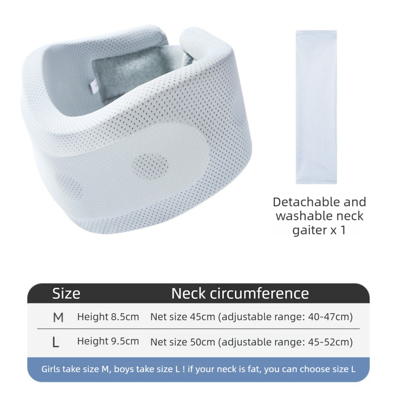 Light Blue Adjustable Cooling Jelly Core Neck Brace with Washable Cover - 3D Hollow Cervical Collar for Posture & Forward Head Correction (L Size)