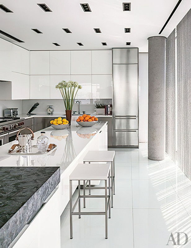 Modern White Glossy Kitchen Tiles Design for Compact Homes