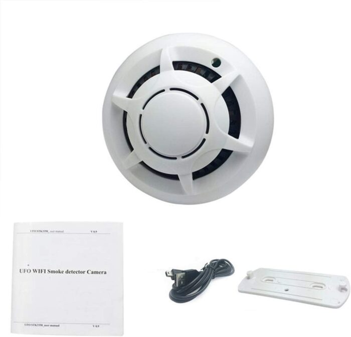 Diagrama mostrando las características de la cámara: WiFi, HD, visión nocturna, app móvil.