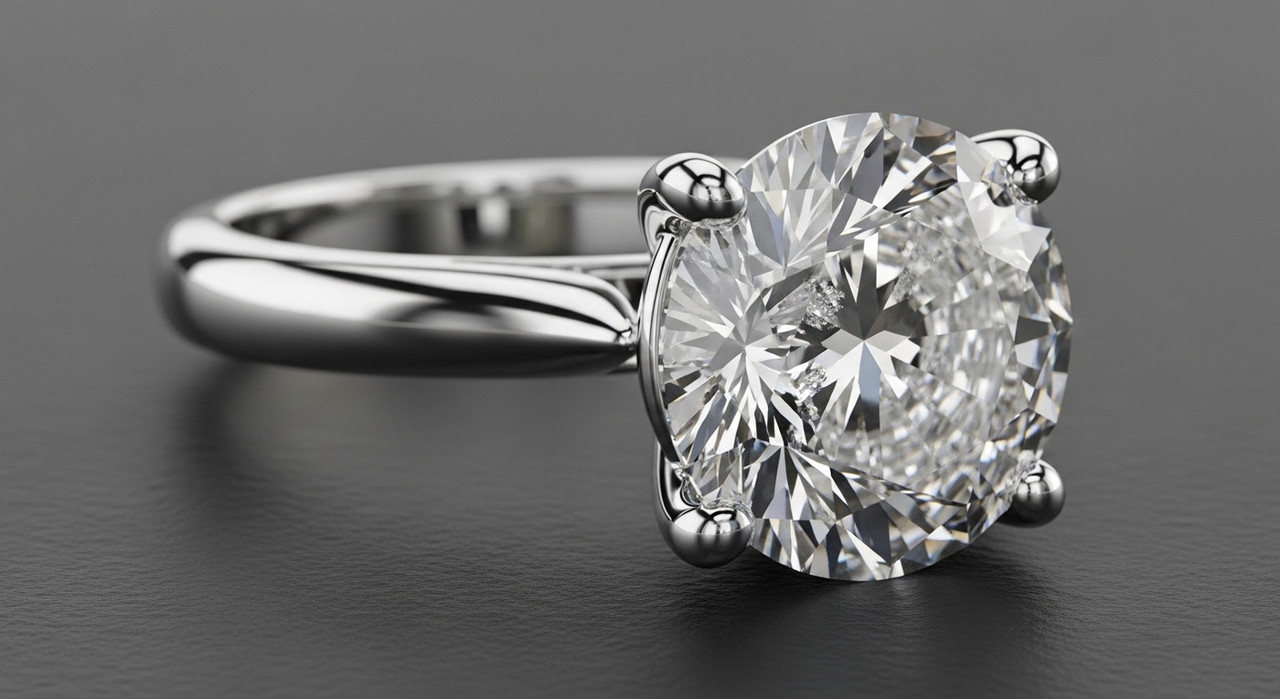 Кольцо с крупным круглым бриллиантом