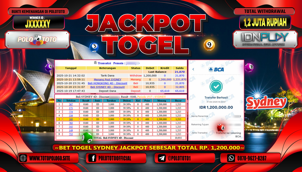 POLOTOTO JACKPOT TOGEL POOL SYDNEY Rp.1.200.000,- LUNAS