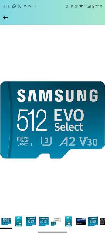 Amazon: SAMSUNG EVO Select Micro SD Tarjeta de memoria + adaptador, 512 GB microSDXC