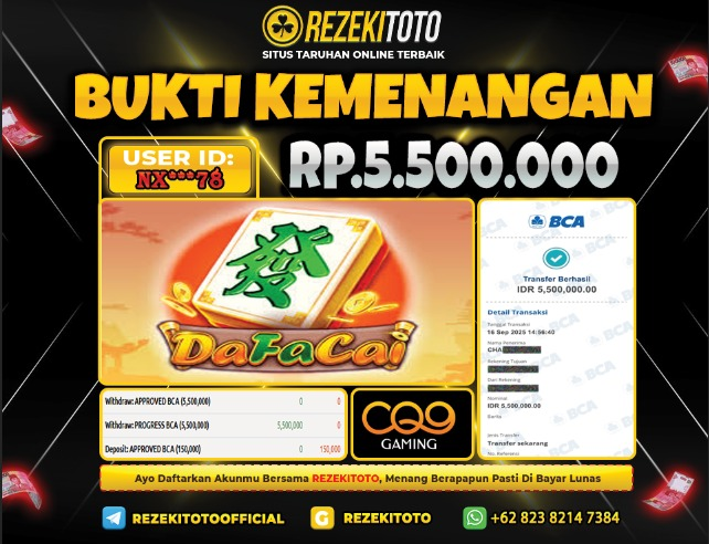 BUKTI KEMENANGAN 16 SEPTEMBER 2025 DA FA CAI 5 JUTA 
