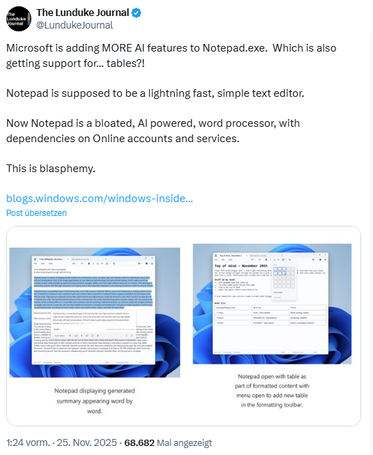 Notepad mit Table und AI