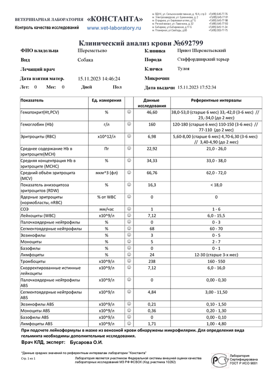 Клинический анализ крови (692799)