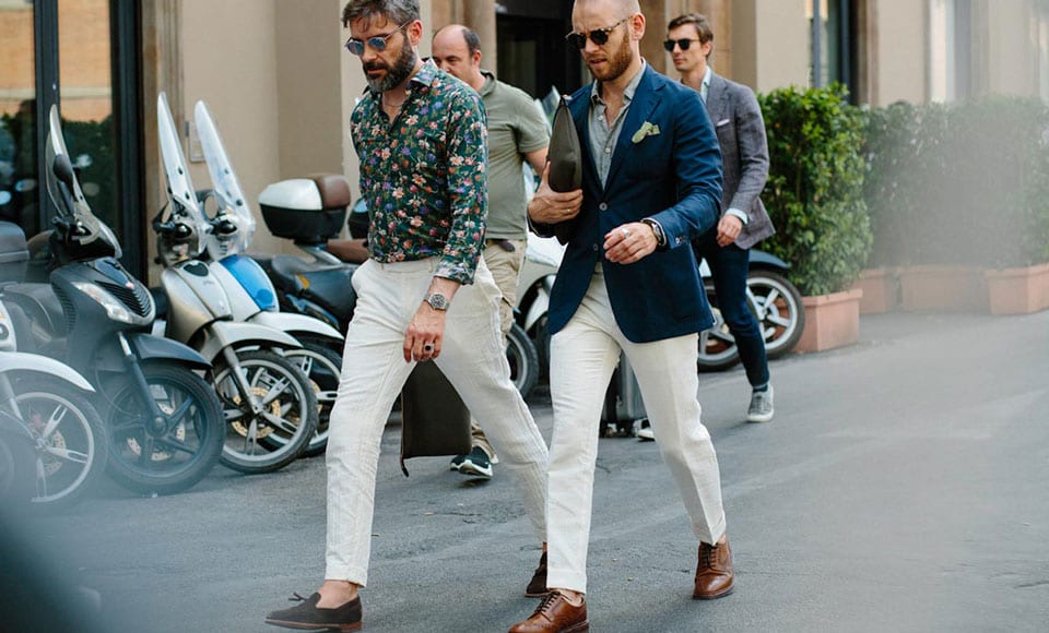 very fashionable clothes older italian men with white thining hair