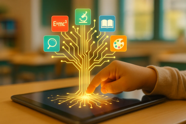 Enfant utilisant une tablette pour apprendre