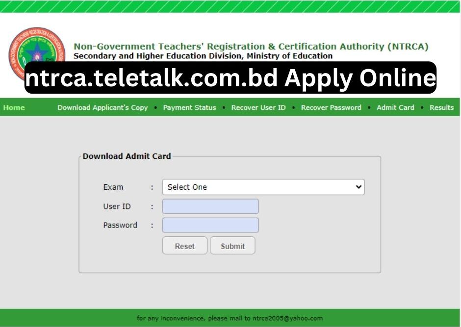 ntrca.teletalk.com.bd apply online