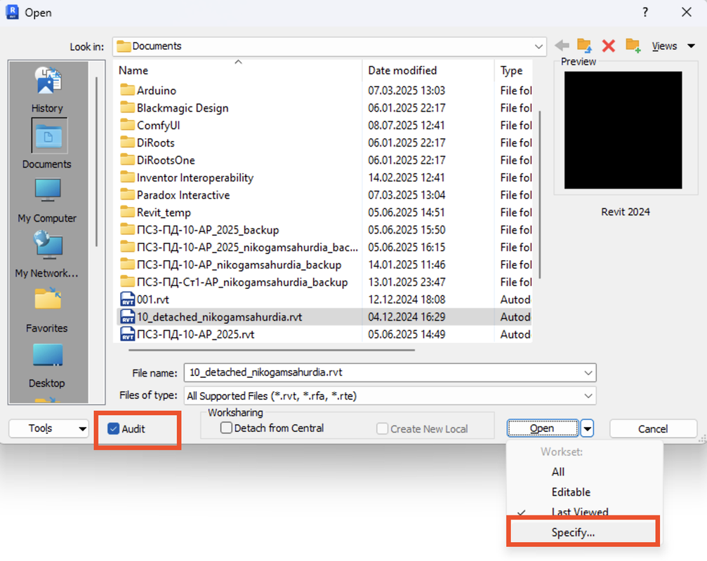 Specify Worksets