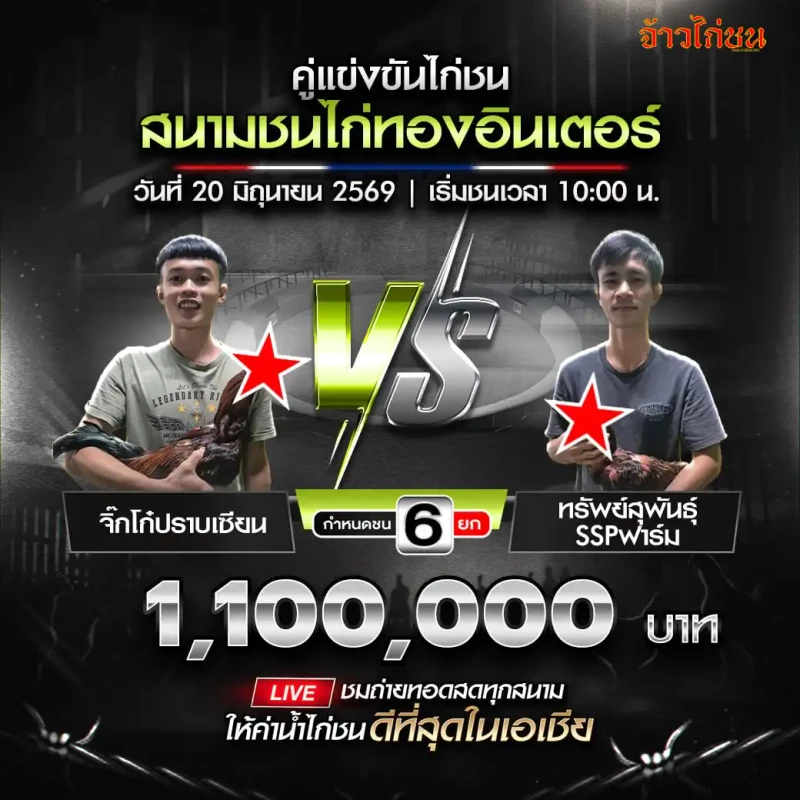 จิ๊กโก๋ปราบเซียน พบ ทรัพย์สุพันธุ์ SSPฟาร์ม โปรแกรมไก่ชน สนามชนไก่ทองอินเตอร์ 20 มิถุนายน
