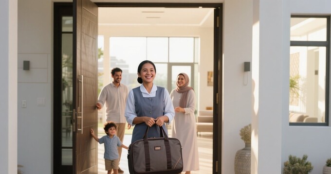 A family welcoming their new maid