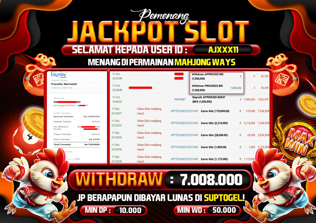  BUKTI KEMENANGAN 11 OCTOBER 2025 MENANG DI PERMAINAN  SLOT MAHJONG WAYS 7 JT